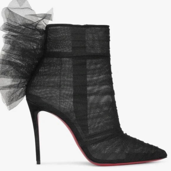 CHRISTIAN LOUBOUTIN  Tulle Nappa Libellibooty 100 Ankle Boots 39 Black - Picture 7 of 7